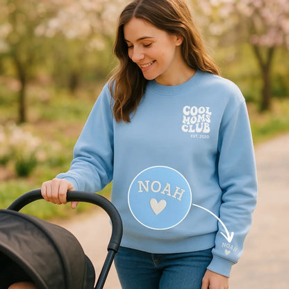 “Cool Moms Club” – Sweat-shirt personnalisé brodé avec les prénoms des enfants et la date