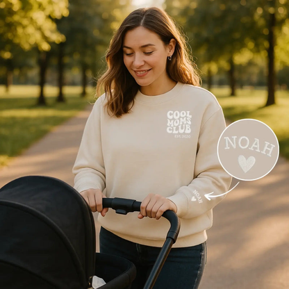 “Cool Moms Club” – Sweat-shirt personnalisé brodé avec les prénoms des enfants et la date