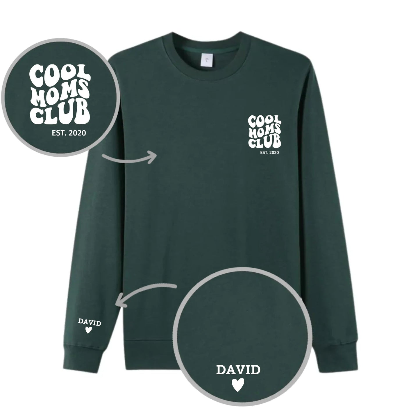 “Cool Moms Club” – Sweat-shirt personnalisé brodé avec les prénoms des enfants et la date