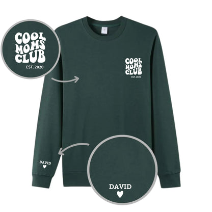 “Cool Moms Club” – Sweat-shirt personnalisé brodé avec les prénoms des enfants et la date