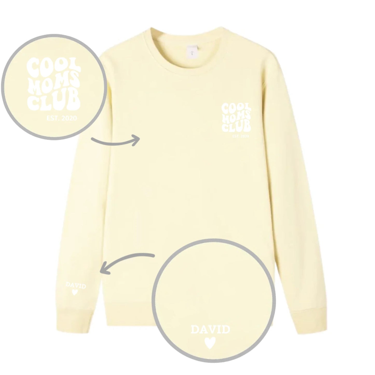“Cool Moms Club” – Sweat-shirt personnalisé brodé avec les prénoms des enfants et la date