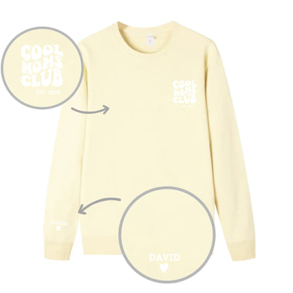 “Cool Moms Club” – Sweat-shirt personnalisé brodé avec les prénoms des enfants et la date