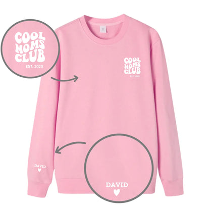 “Cool Moms Club” – Sweat-shirt personnalisé brodé avec les prénoms des enfants et la date