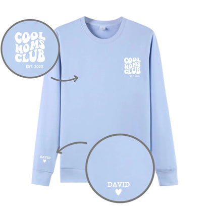 “Cool Moms Club” – Sweat-shirt personnalisé brodé avec les prénoms des enfants et la date