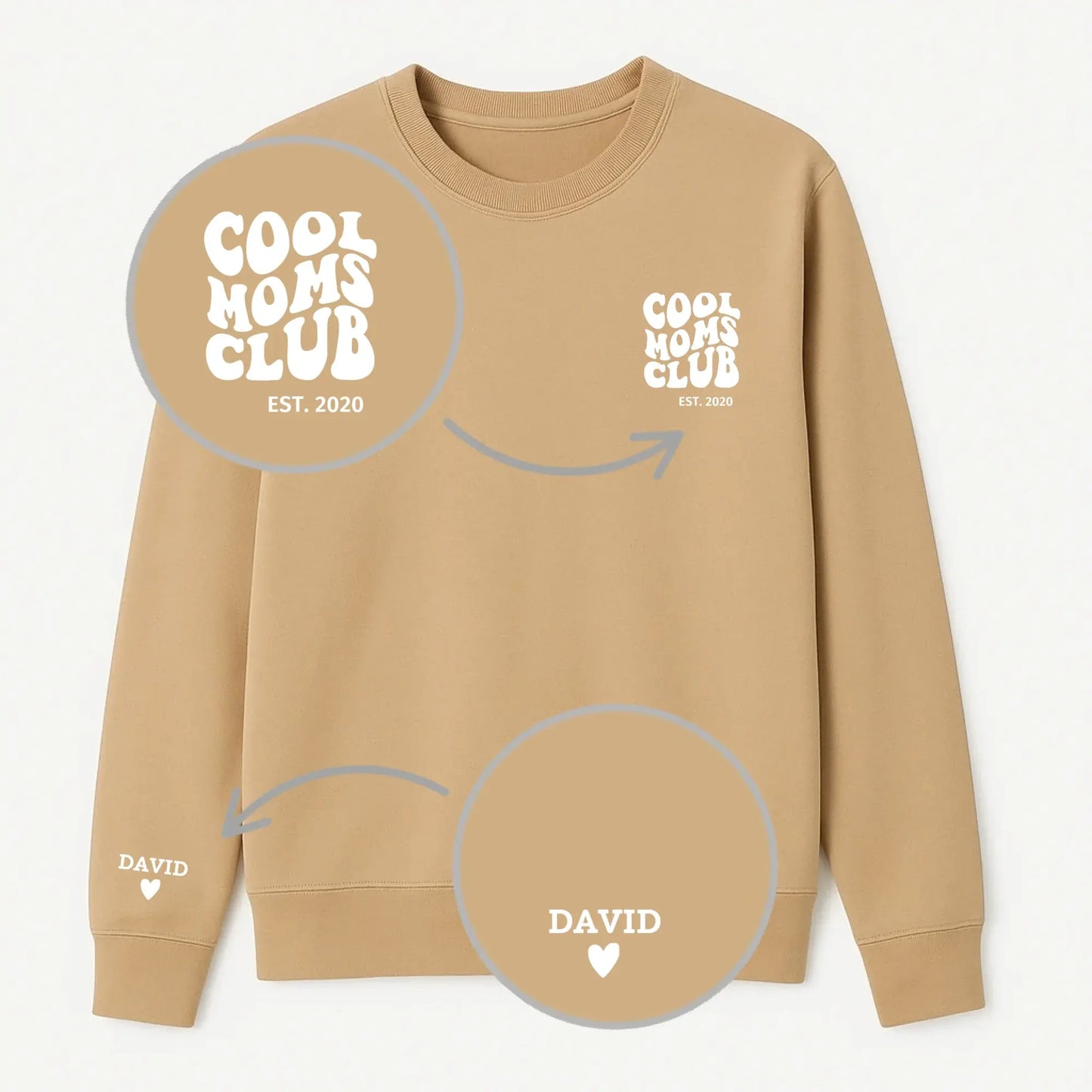 “Cool Moms Club” – Sweat-shirt personnalisé brodé avec les prénoms des enfants et la date